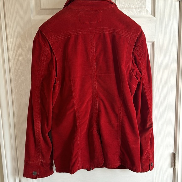 Deep red cotton corduroy blazer. Hip length. Cozy for Fall or the holidays. - Picture 4 of 5